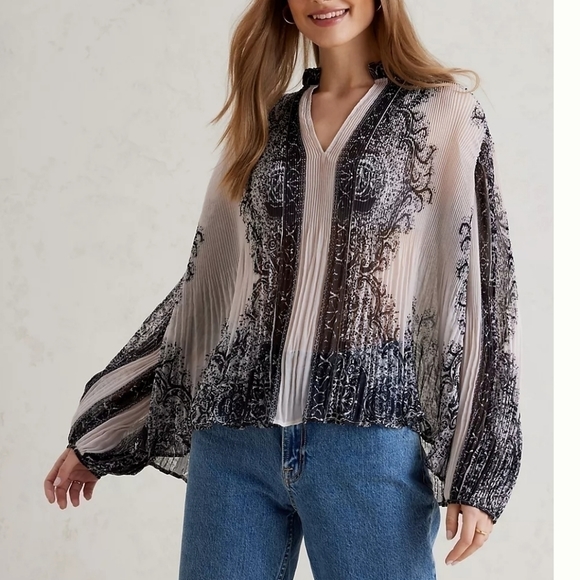 Anthropologie Sheer Black and Cream Blouse - Picture 1 of 9